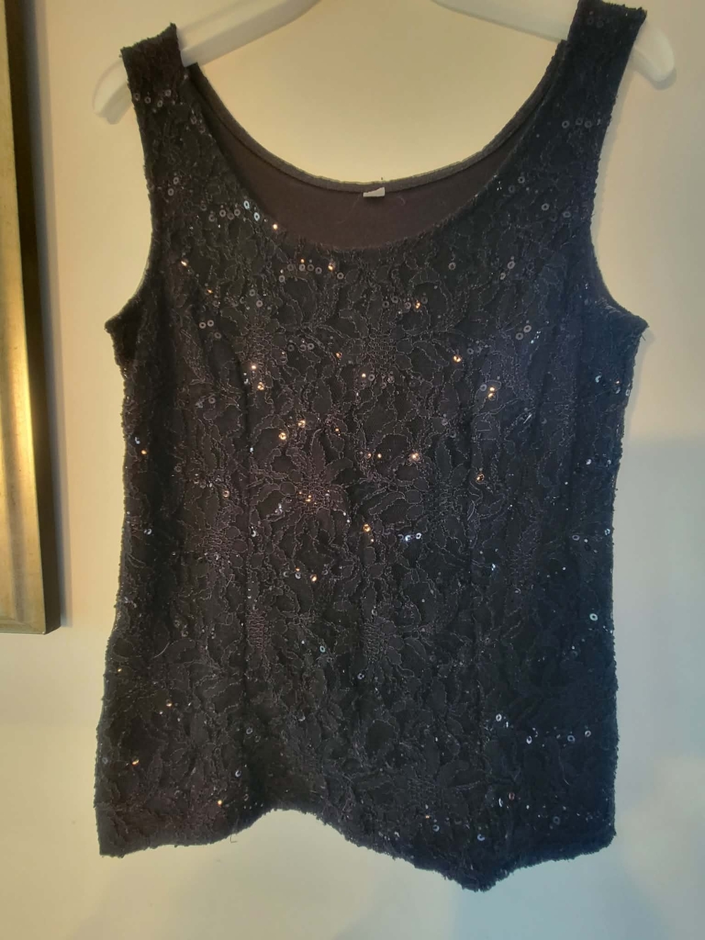 Sleeveless Black Lace & Sequin Women's Tank Top